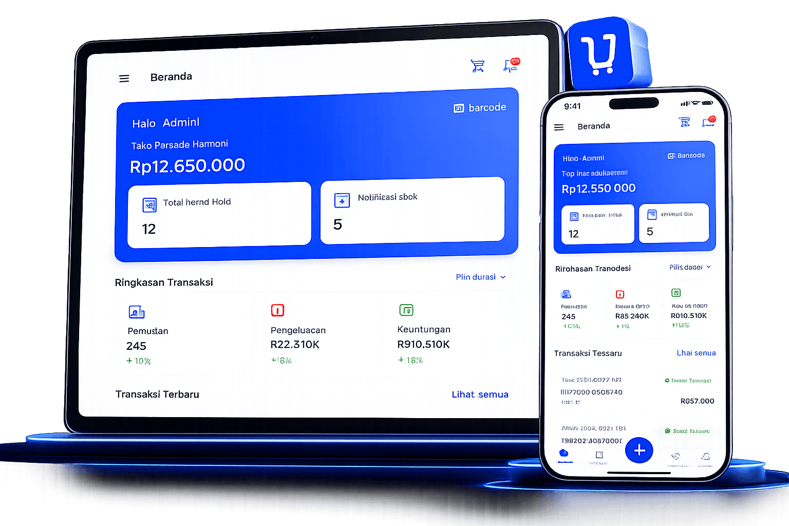 uKasir App Interface on Tablet and Phone